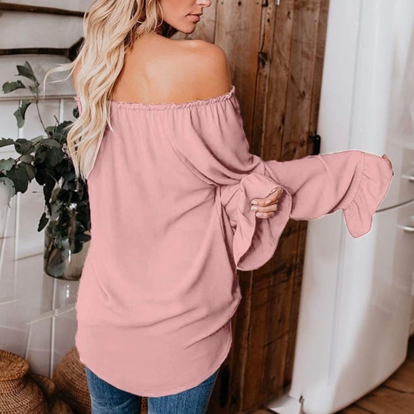 NWOT XL On/Off Shoulder Chiffon Long Sleeve Blouse Bell Sleeve - Picture 6 of 13